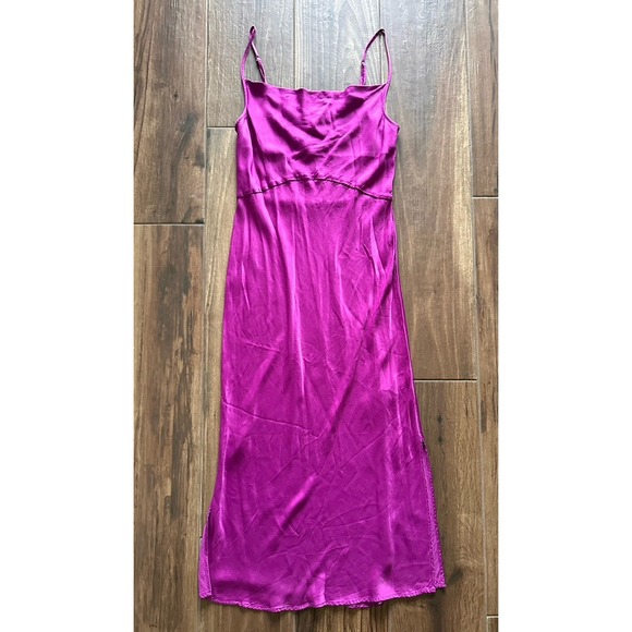 Anthropologie Dresses & Skirts - Anthropologie Magenta Satin Cowl Neck Midi Slip Dress Magenta Purple Size M‎
